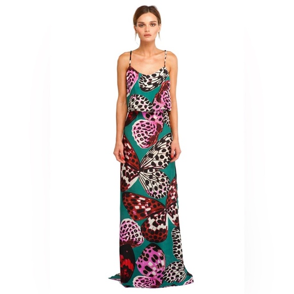 ❄️ NWOT Colorful Silk Backless Butterfly Print Maxi Sundress - Picture 1 of 2